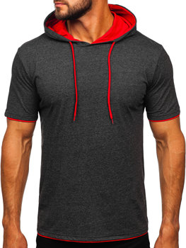 Antracitovo-červené pánské tričko bez potisku s kapucí Bolf 08