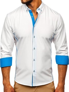 Bílo-blankytná pánská elegantní košile s dlouhým rukávem Bolf 5722-1-A