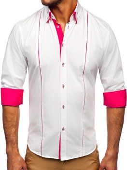 Bílo-růžová pánská elegantní košile s dlouhým rukávem Bolf 4744