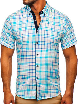 Blankytná pánská kostkovaná košile s kratkým rukávem Bolf 201501