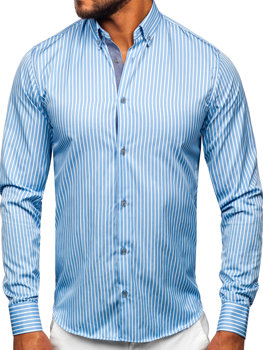 Blankytná pánská pruhovaná košile s dlouhým rukávem Bolf 22730
