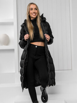 Černá dámská prodloužená prošívaná zimní bunda s kapucí kabát Bolf 5M736B