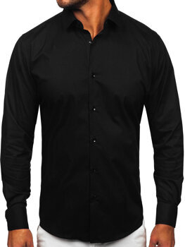 Černá pánská bavlněná elegantní košile s dlouhým rukávem slim fit Bolf TSM14