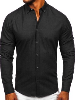 Černá pánská bavlněná košile s dlouhým rukávem Bolf 20701