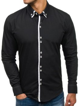 Černá pánská elegantní košile s dlouhým rukávem Bolf 1721-A