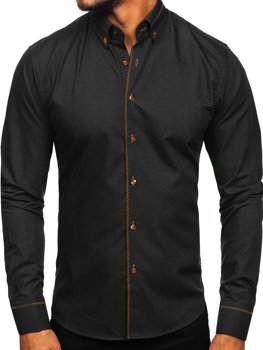 Černá pánská elegantní košile s dlouhým rukávem Bolf 6964