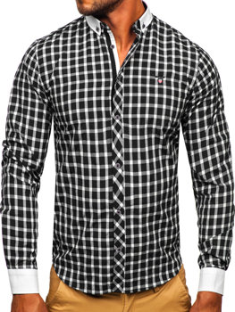 Černá pánská elegantní kostkovaná košile s dlouhým rukávem Bolf 5737-1