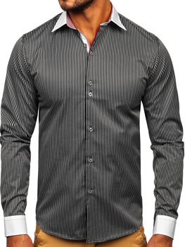 Černá pánská elegantní pruhovaná košile s dlouhým rukávem Bolf 4785