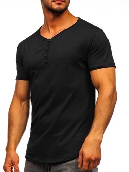 Černé pánské tričko bez potisku s výstřihem do V Bolf 4049