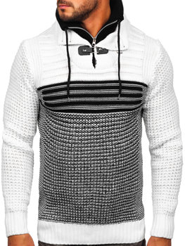 Černo-bílý pánský silný svetr s vysokým límcem Bolf 2026
