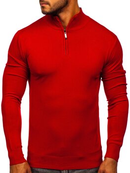 Červený pánský svetr na zip s vysokým límcem Bolf YY08