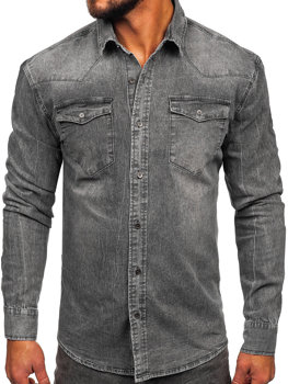 Grafitová pánská džínová košile s dlouhým rukávem Bolf MC710G