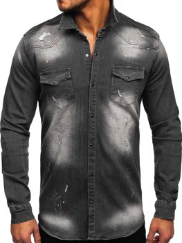 Grafitová pánská džínová košile s dlouhým rukávem Bolf R710