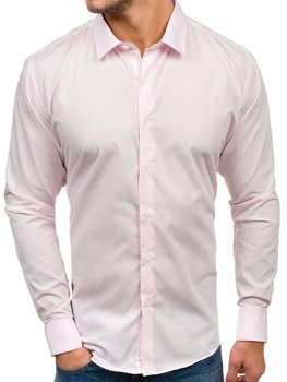 Růžová pánská elegantní košile s dlouhým rukávem Bolf TS100