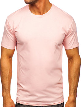 Světle růžové pánské bavlněné tričko bez potisku Bolf 192397