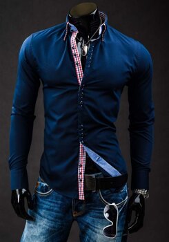 Tmavě modrá pánská elegantní košile s dlouhým rukávem Bolf 0926A