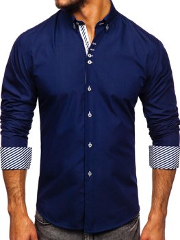 Tmavě modrá pánská elegantní košile s dlouhým rukávem Bolf 5796