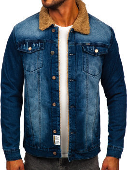 Tmavě modrá pánská zateplená džínová bunda Bolf MJ520BS