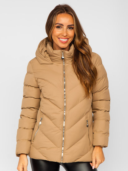 Béžová dámská prošívaná zimní bunda s kapucí Bolf 5M725
