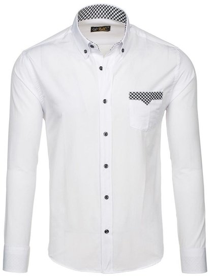 Bílá pánská elegantní košile s dlouhým rukávem Bolf 4711