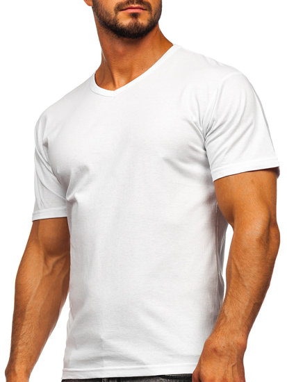 Bílé pánské tričko bez potisku s výstřihem do V Bolf 192131