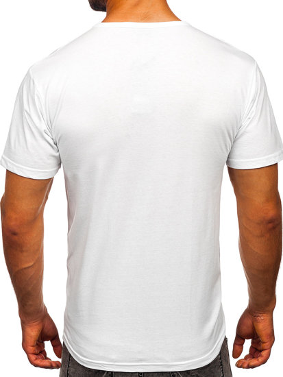 Bílé pánské tričko bez potisku s výstřihem do V Bolf 192131