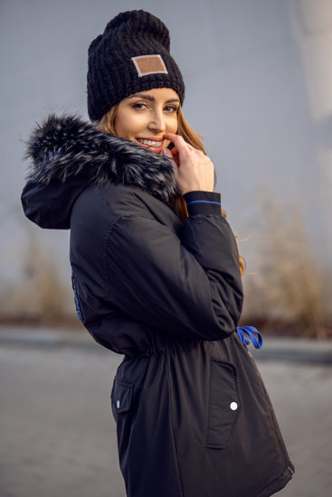 Černá dámská dlouhá zimní bunda s kapucí Bolf M8757