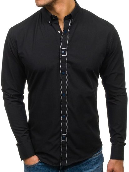 Černá pánská elegantní košile s dlouhým rukávem Bolf 7721