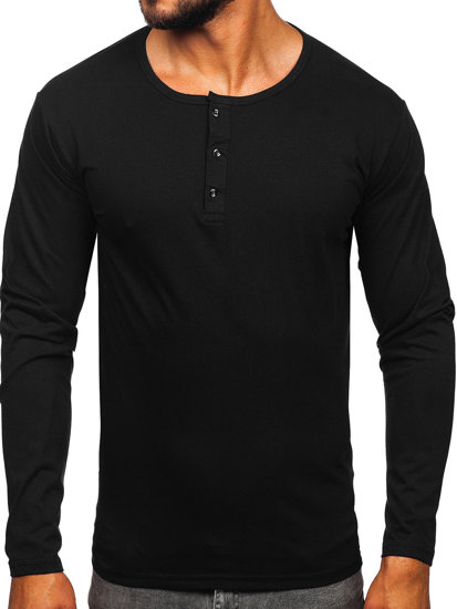 Černé pánské tričko s dlouhým rukávem na knoflíky Bolf 1114