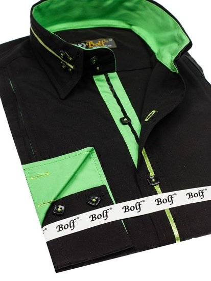 Černo-zelená pánská elegantní košile s dlouhým rukávem Bolf 2964