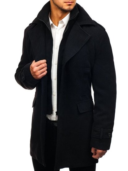 Černý pánský zimní kabát Bolf 1808