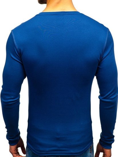 Královsky modré pánské tričko s dlouhým rukávem bez potisku Bolf 14359