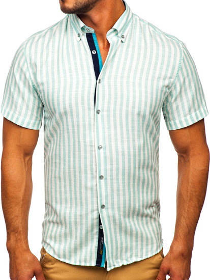 Mátová pánská pruhovaná košile s dlouhým rukávem Bolf 21500