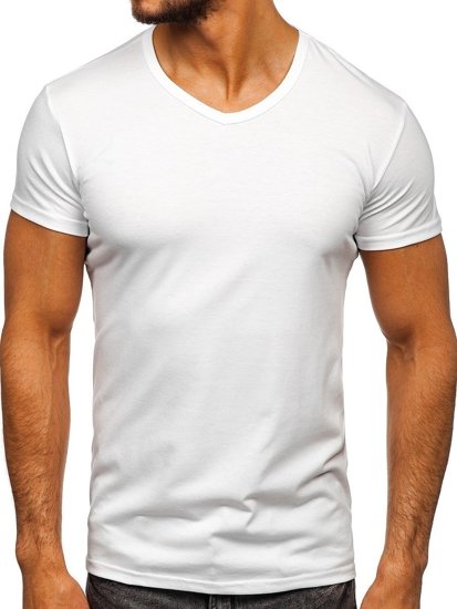 Pánské bílé tričko bez potisku s výstřihem do V Bolf 2007