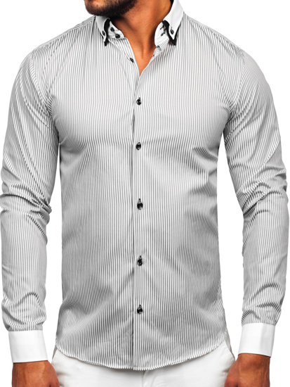 Šedá pánská makléřská elegantní košile s dlouhým rukávem Bolf 0909