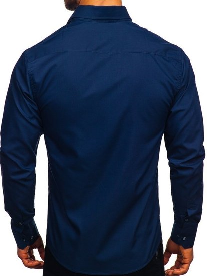 Tmavě modrá pánská elegantní košile s dlouhým rukávem Bolf 6944