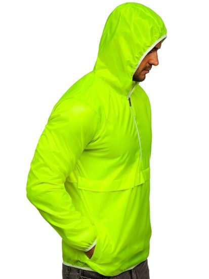 Žluto-neonová pánská přechodová sportovní bunda s kapucí anorak Bolf 5061
