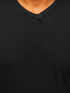 Černé pánské tričko bez potisku s výstřihem do V Bolf 192131