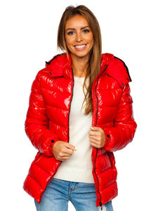 Červená dámská prošívaná zimní bunda s kapucí Bolf B9583