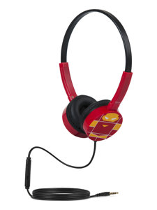 Červená drátová sluchátka přes uši s mikrofonem Iron Man pro děti W15IM
