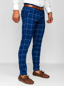 Modré pánské textilní karované chino kalhoty Bolf 0037