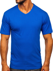 Modré pánské tričko bez potisku s výstřihem do V Bolf 192131
