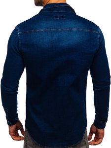 Tmavě modrá pánská džínová košile s dlouhým rukávem Bolf R702