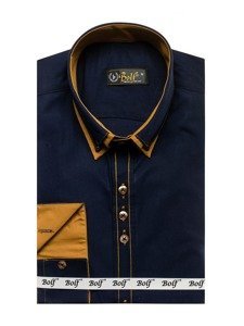 Tmavě modrá pánská elegantní košile s dlouhým rukávem Bolf 3703