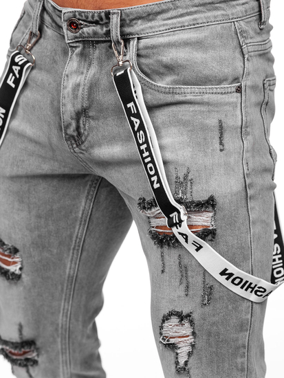 Šedé pánské džíny slim fit se šlemi Bolf KX952