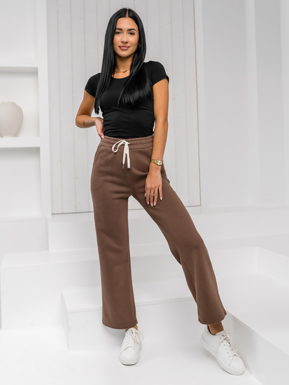 Čokoladové dámské tepláky wide leg Bolf W5213